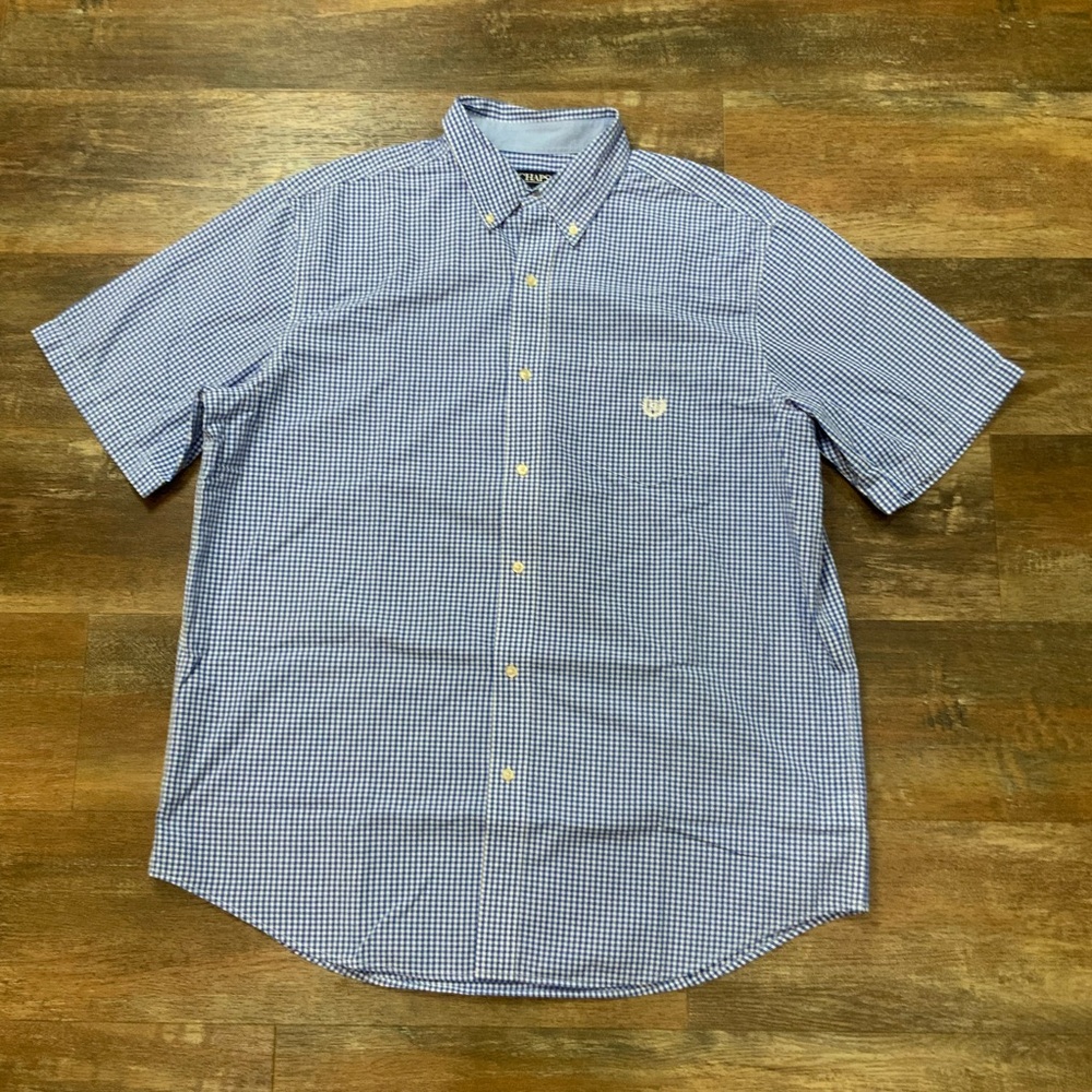 Chaps Blue & White Checkered Easy Care Shirt Size XLT